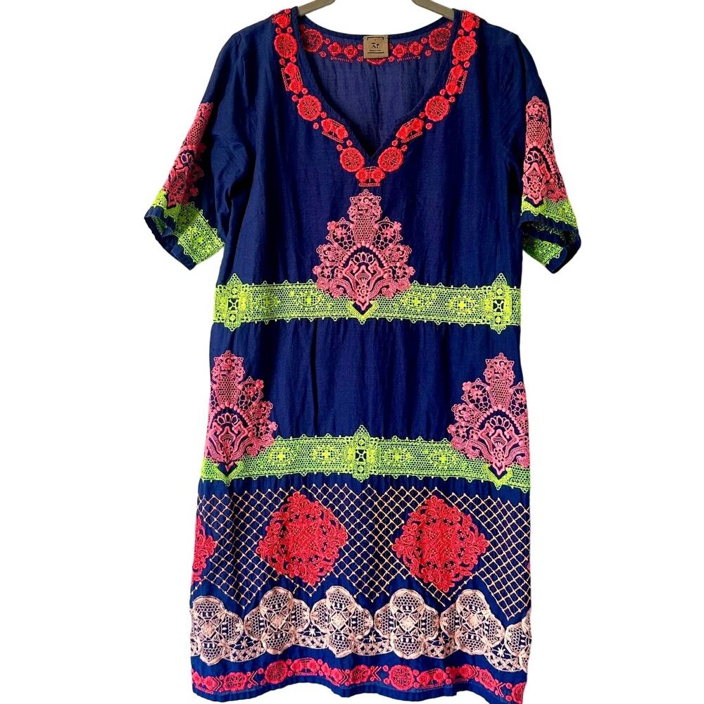 Boho Colorful Summer Dress V-Neck Resort Wear Size Medium